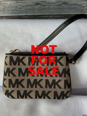 Michael Kors MK Logo Wristlet Brown Black Canvas Zip Pouch
